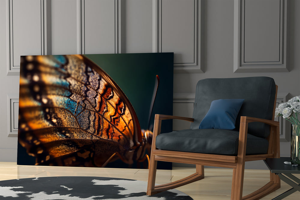 Kjell-Sandved style cinematic glass wall art in private library reading nook