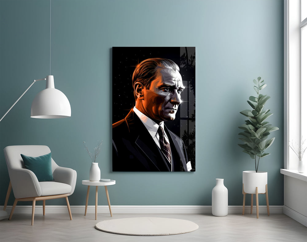 Starfield Atatürk cinematic glass wall art in private library
