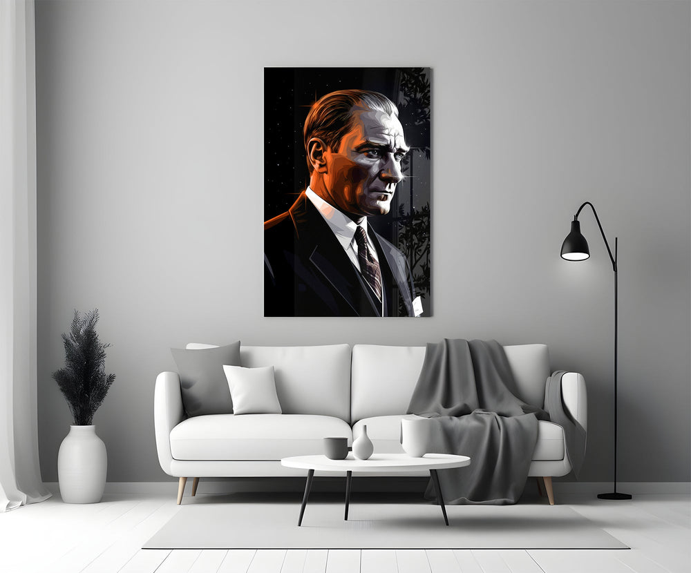 Graphic-pop tribute cinematic glass wall art in heritage stairwell