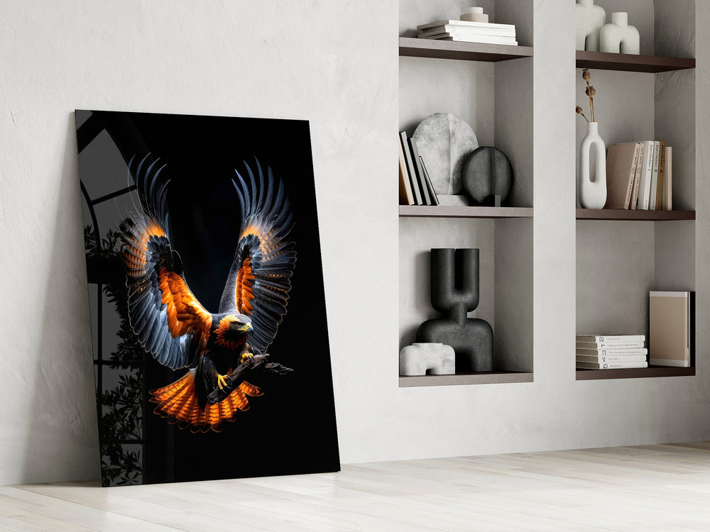 Wildlife photography cinematic glass wall art in mountain-cabin great room