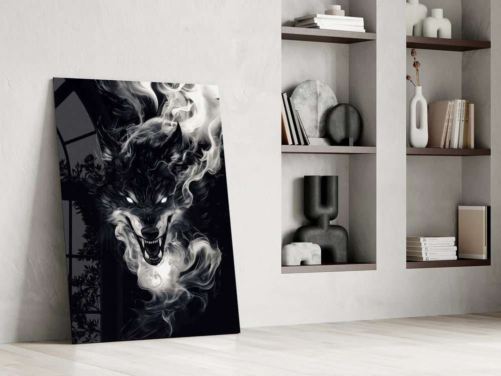 Occult phantom cinematic glass wall art in private library reading nook