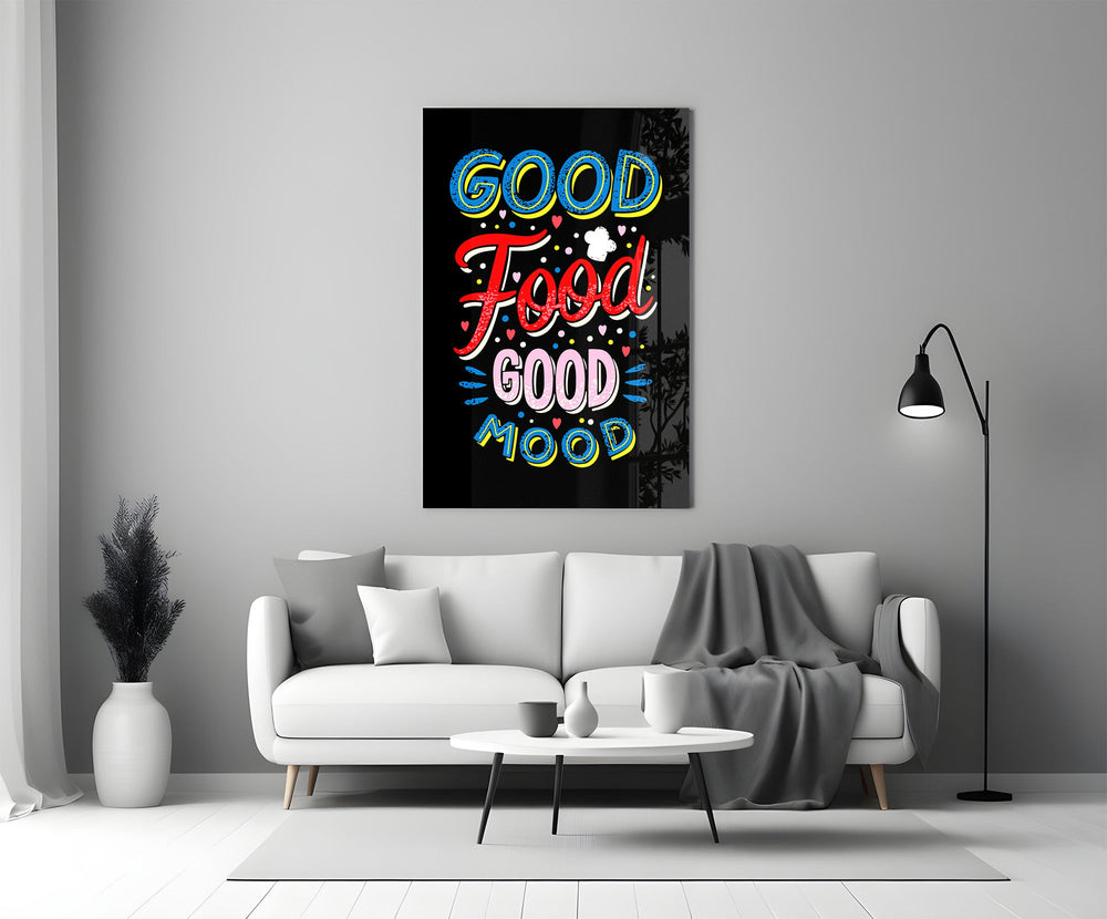 Retro-graphic typography cinematic glass wall art in heritage stairwell