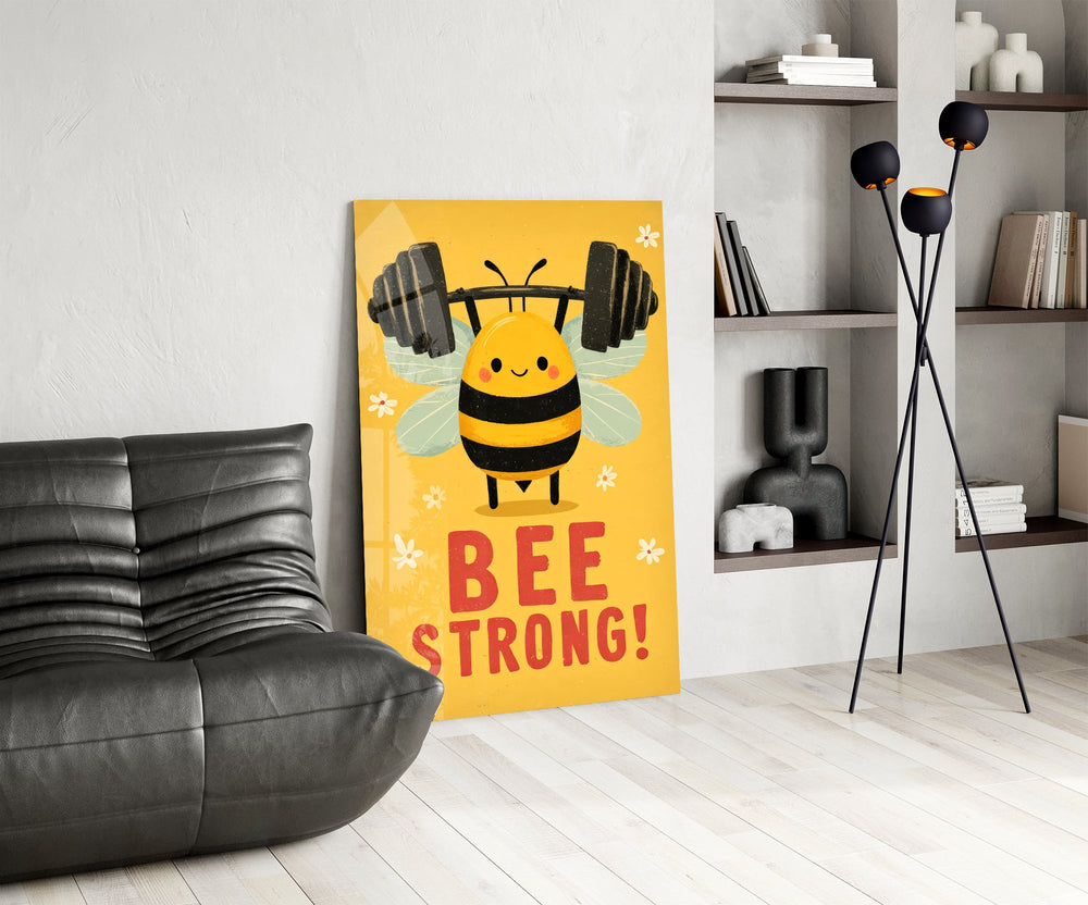 Daisy-and-bee cinematic glass wall art over modern dining sideboard