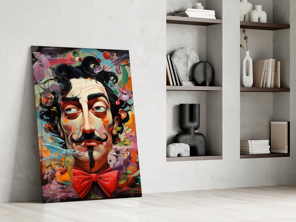 Fine-art pop portrait cinematic glass wall art in private library reading nook