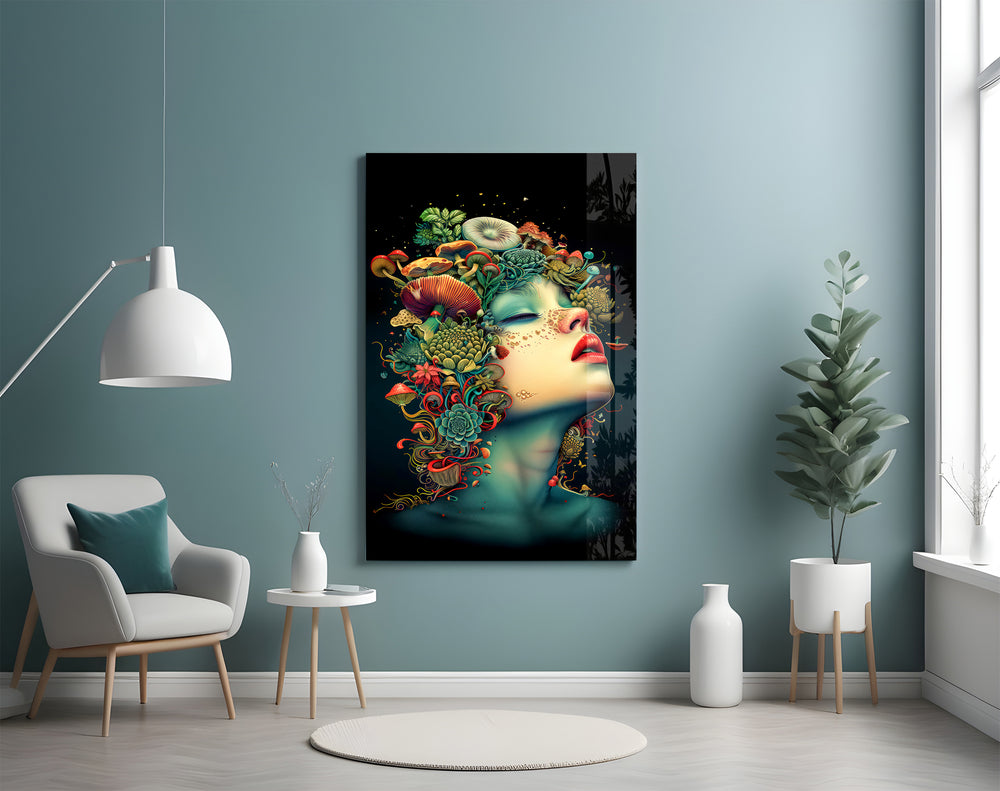 Mother-Nature surreal cinematic glass wall art in creative studio