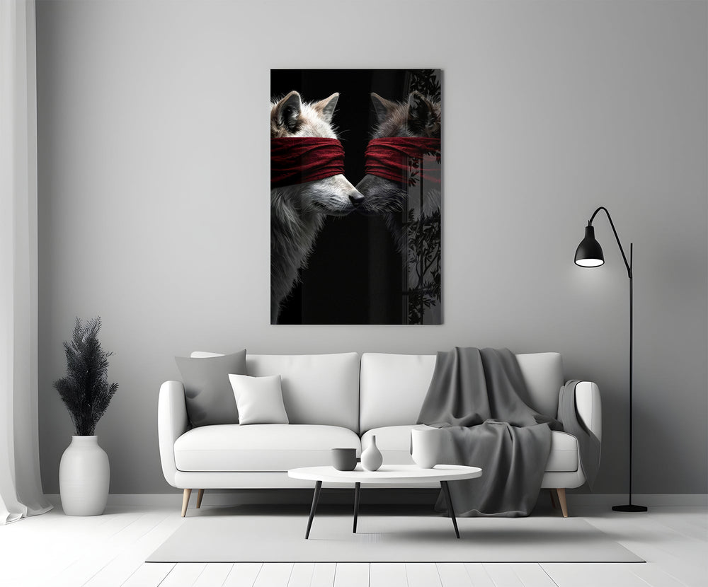 Nick-Brandt-style cinematic glass wall art in heritage stairwell