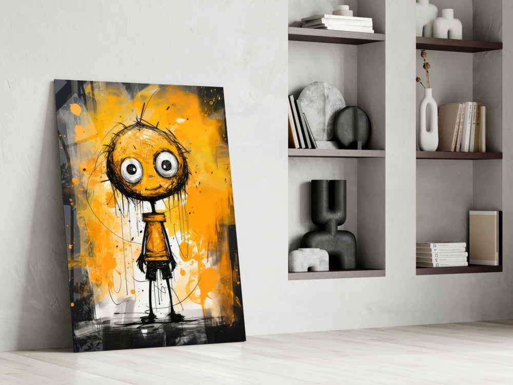 Inky doodle cinematic glass wall art in private library reading nook