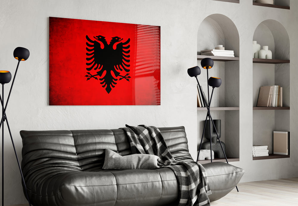 Albanian Eagle on Red Glass Wall Art
