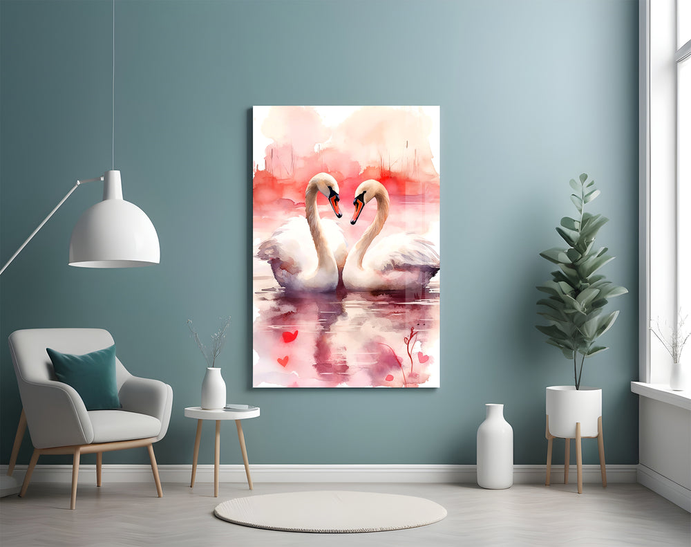 Couples watercolor cinematic glass wall art in couples' suite