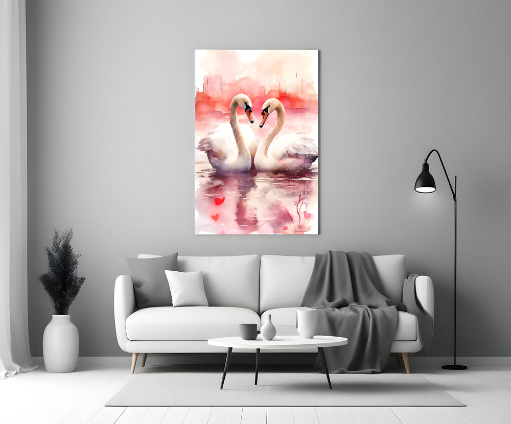 Rose-pink watercolor cinematic glass wall art in heritage stairwell