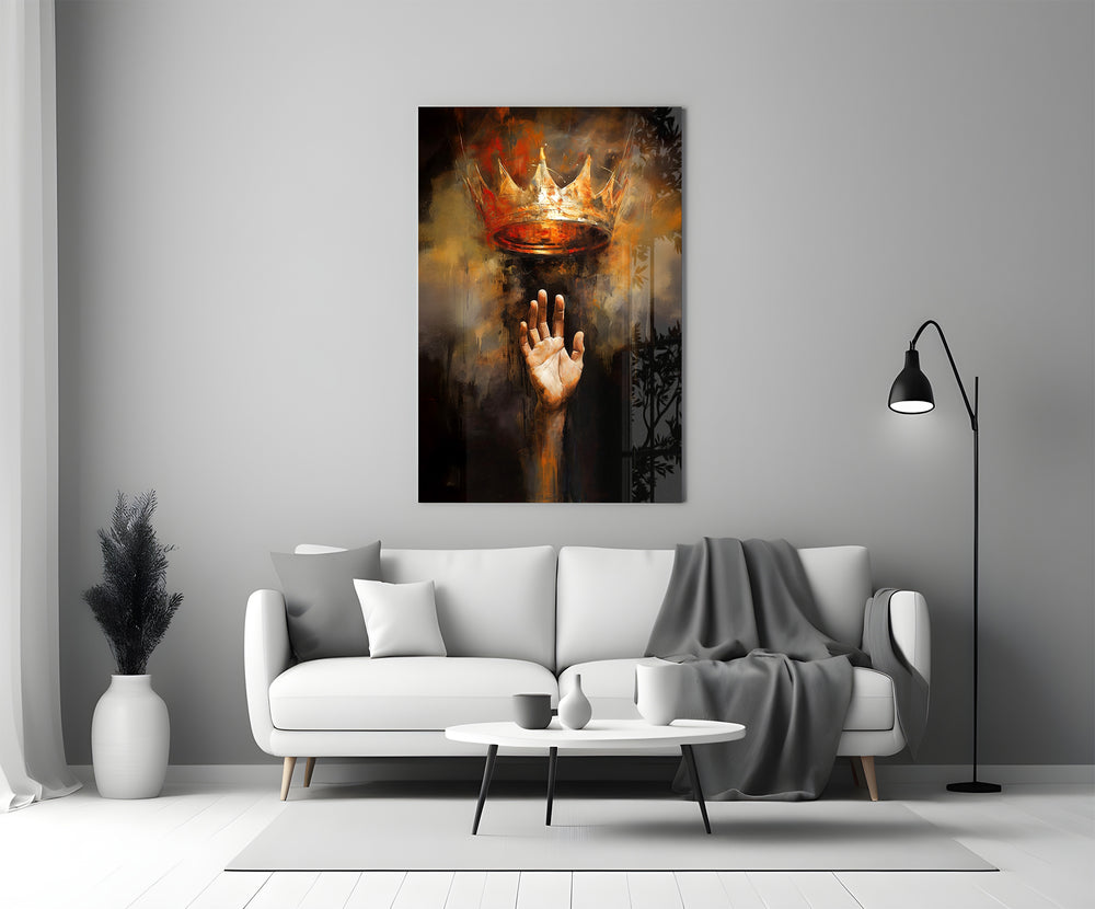 Caravaggio chiaroscuro cinematic glass wall art in heritage stairwell