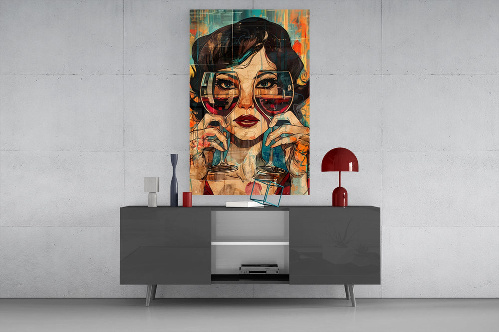 Crimson Gaze Portrait Glass Wall Art