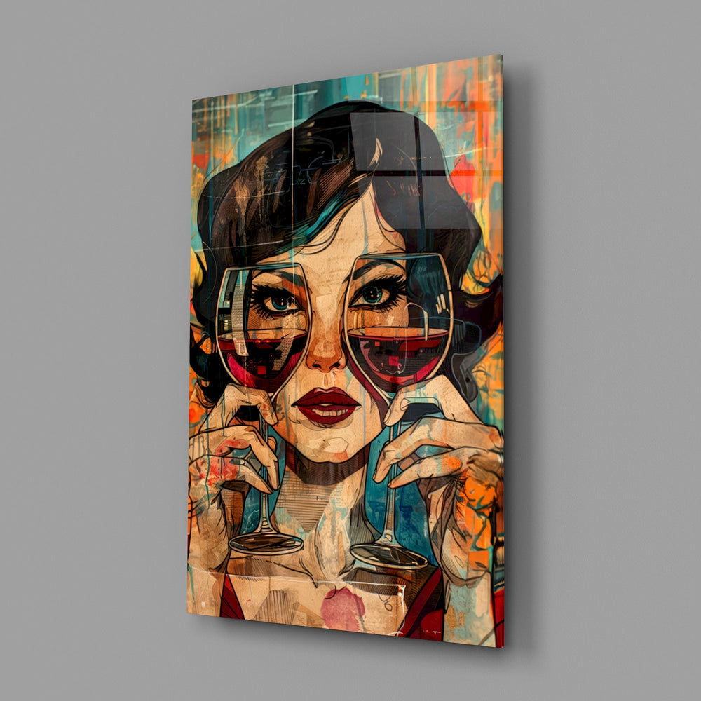 Pop Art bistro cinematic glass wall art in feminine-luxe boudoir