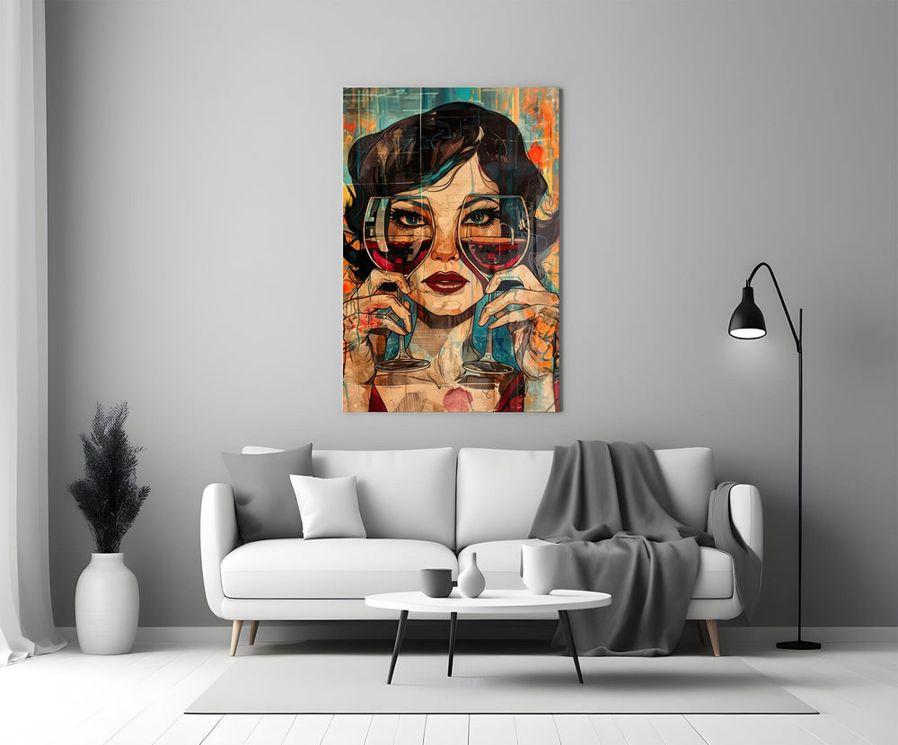 Crimson Gaze Portrait Glass Wall Art
