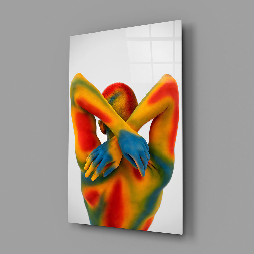 Fine art body painting cinematic glass wall art in yoga-studio reception