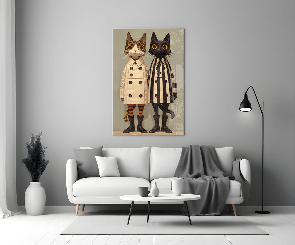 Storybook anthropomorphic cinematic glass wall art in heritage stairwell