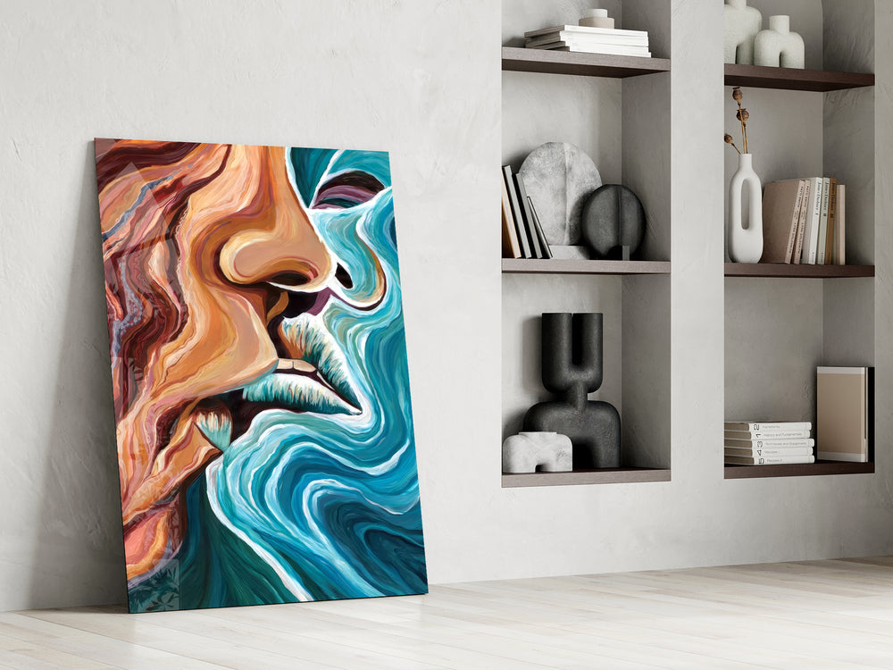 Modernist portrait cinematic glass wall art in private library reading nook