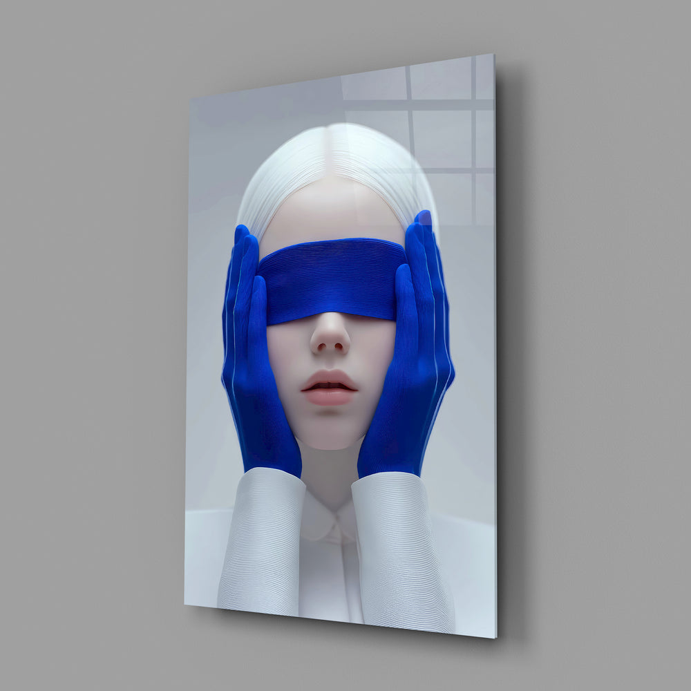 Fashion editorial Klein Blue cinematic glass wall art in creative-agency reception