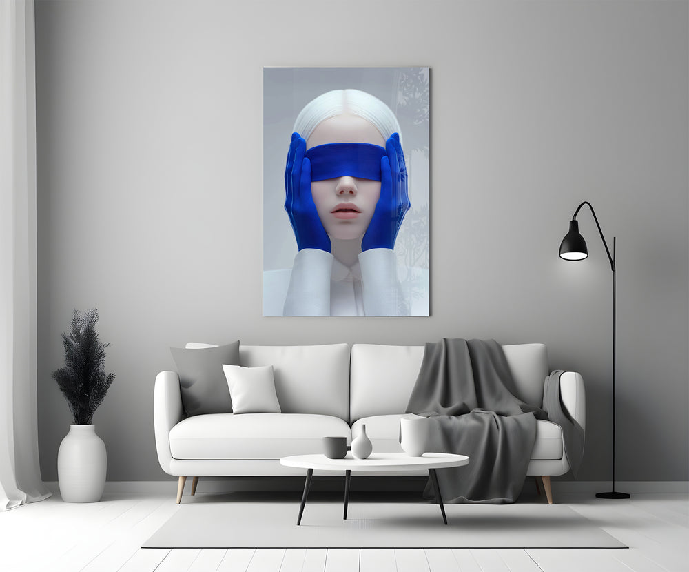 Helmut-Newton style cinematic glass wall art in heritage stairwell
