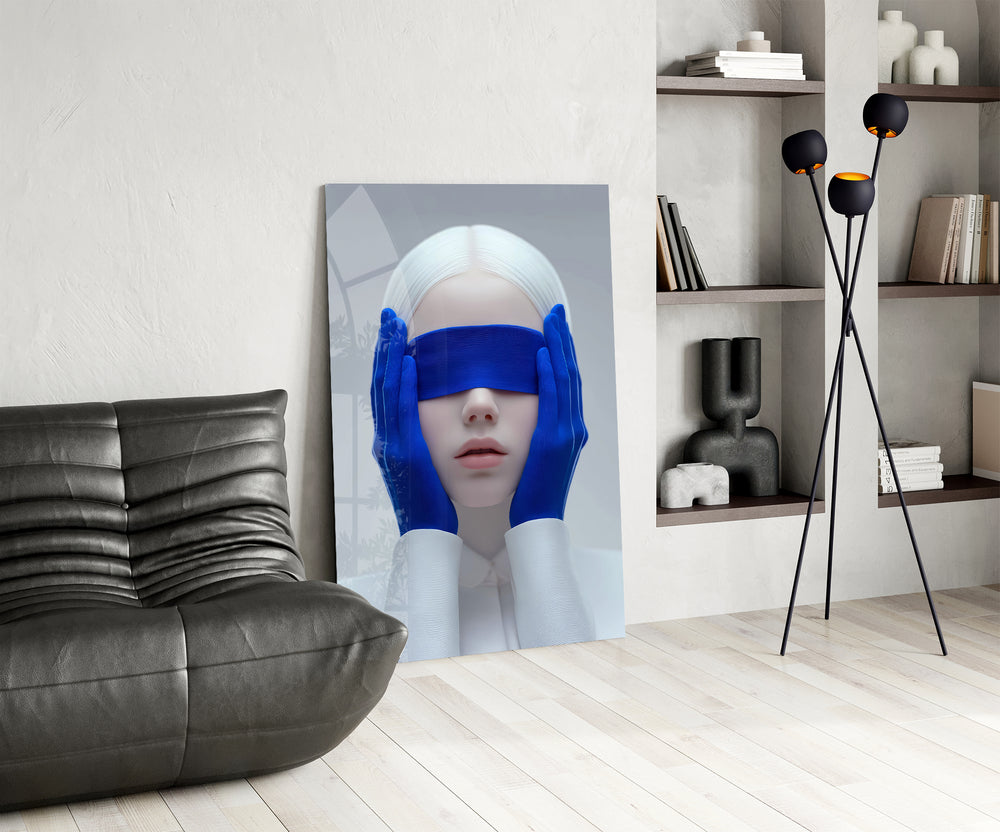 Conceptual portrait cinematic glass wall art over modern dining sideboard