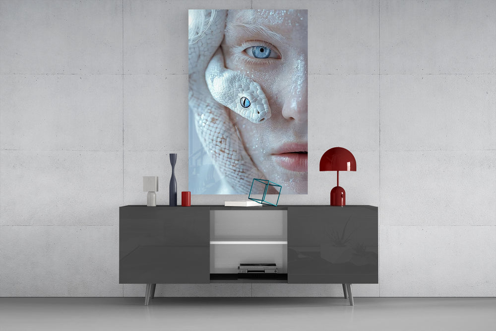 Symbiosis muse cinematic glass wall art in light-filled atelier