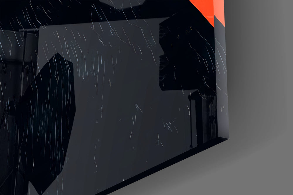 Tangerine-backdrop cat cinematic glass wall art in feminine-luxe walk-in closet