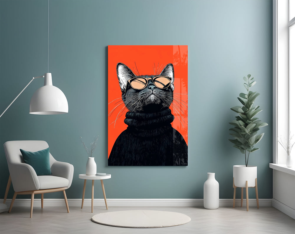 Sophisticated Cool Cat Glass Wall Art