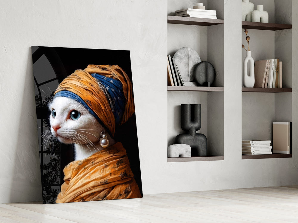 Pop-graffiti pearl earring cinematic glass wall art in private library reading nook