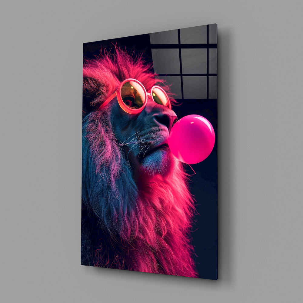 Synthwave pop wildlife cinematic glass wall art in creative-agency reception