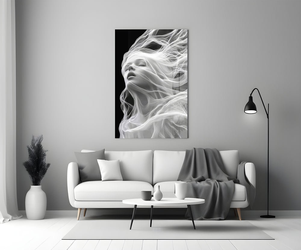Symbolist Art-Nouveau cinematic glass wall art in heritage stairwell