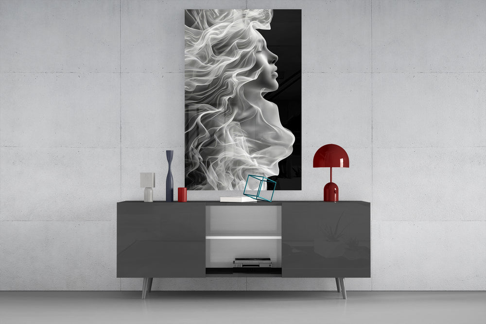 Breath-soul portrait cinematic glass wall art in light-filled atelier