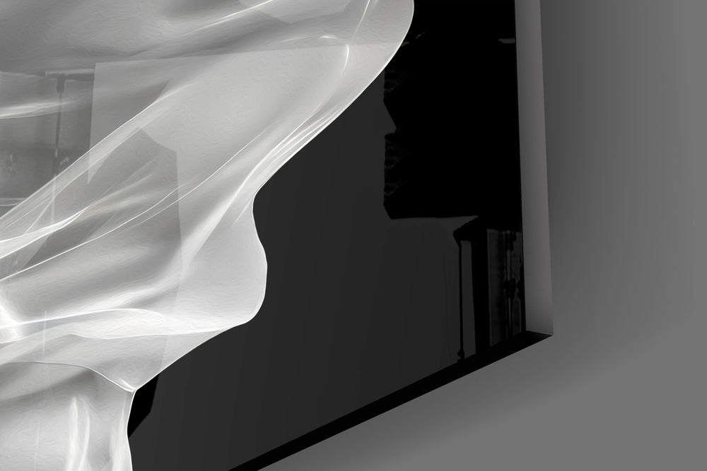 Smoke-profile muse cinematic glass wall art in meditation studio