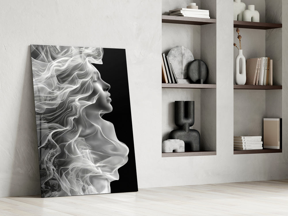 Digital fantasy muse cinematic glass wall art in private library reading nook