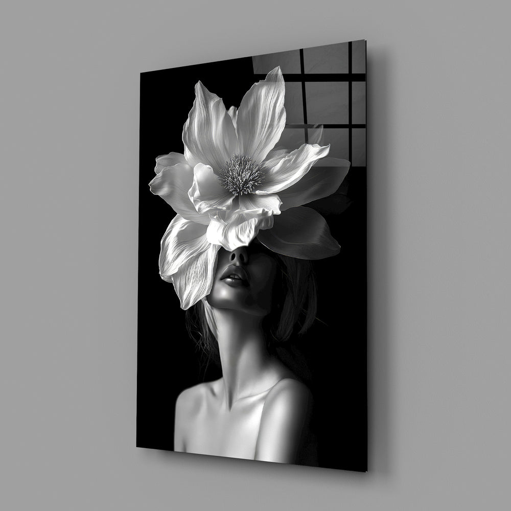 Surreal floral Symbolist cinematic glass wall art in feminine-luxe boudoir