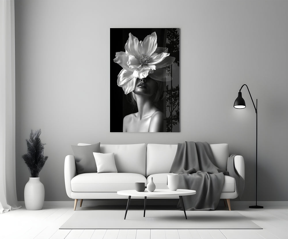 Helmut-Newton style cinematic glass wall art in heritage stairwell