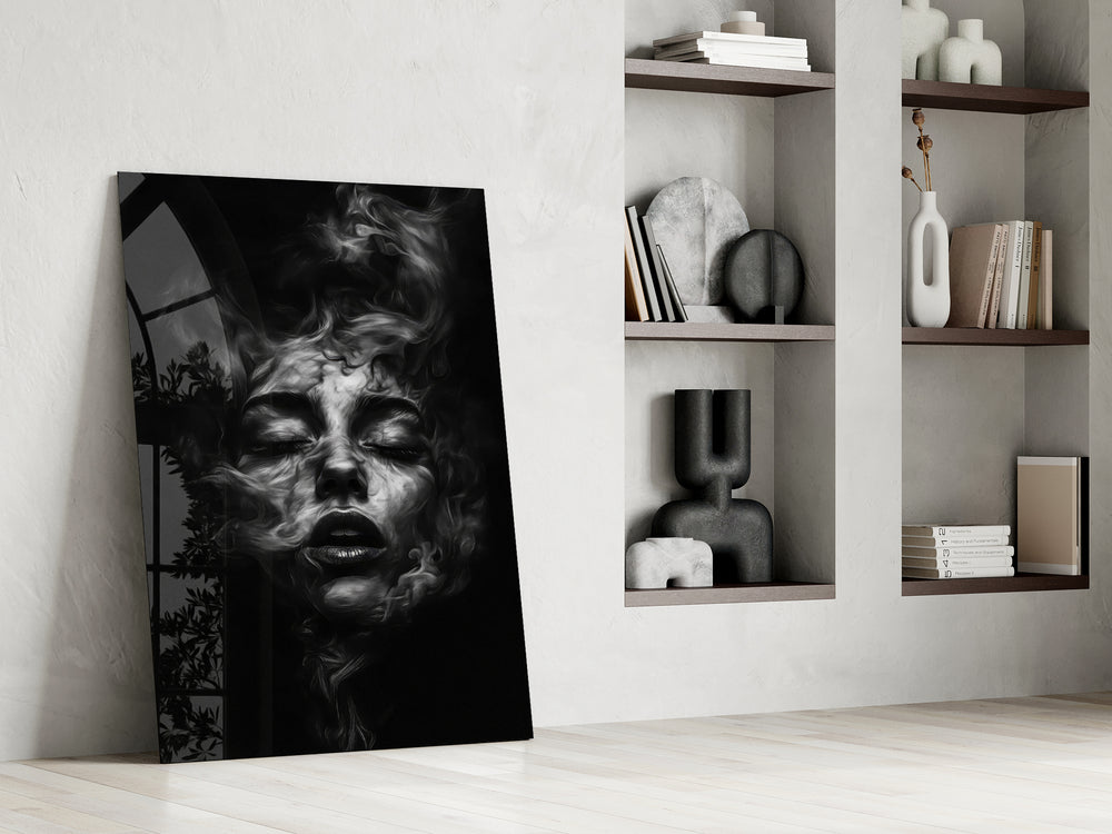 Digital-fantasy smoke cinematic glass wall art in private library reading nook
