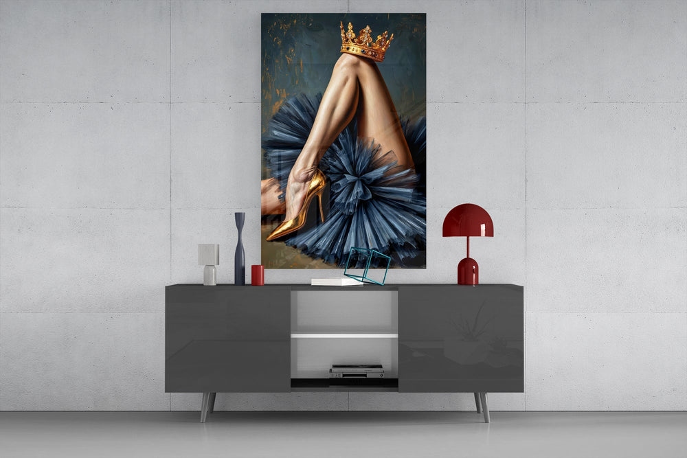 Editorial fashion cinematic glass wall art in light-filled atelier
