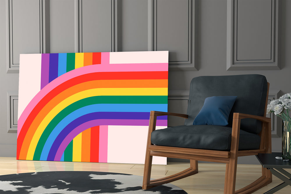 Pop-pride graphic cinematic glass wall art in private library reading nook