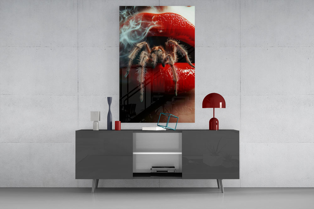 Macro pin-up cinematic glass wall art in light-filled atelier