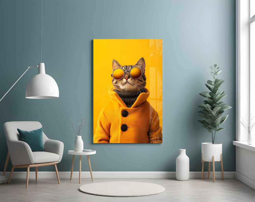 Pop streetwear cinematic glass wall art in boutique cafe
