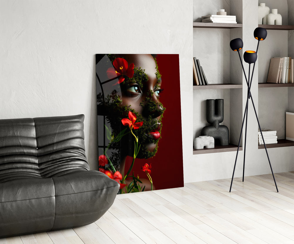 Windswept scarf cinematic glass wall art over modern dining sideboard