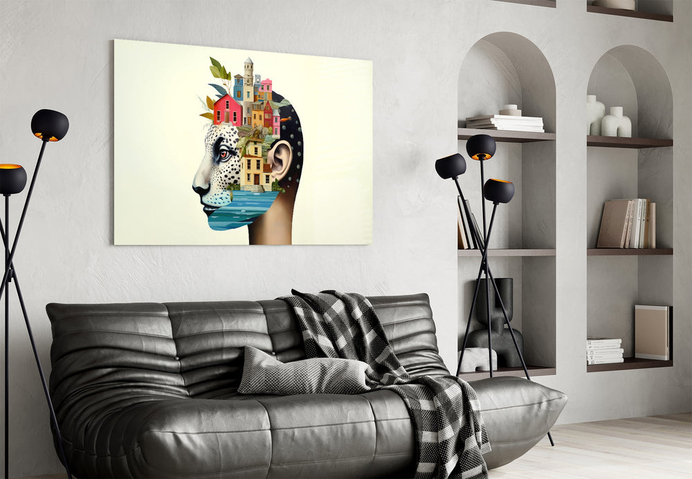 Conceptual illustration cinematic glass wall art in poetry-room nook