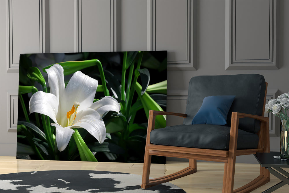 Floral portrait cinematic glass wall art in private library reading nook