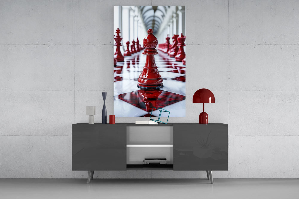 Cathedral chess cinematic glass wall art in coaching reception