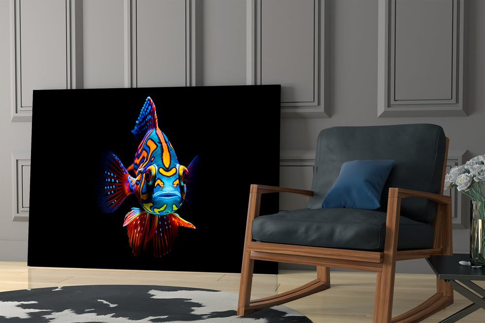 Aquatic portrait cinematic glass wall art in private library reading nook