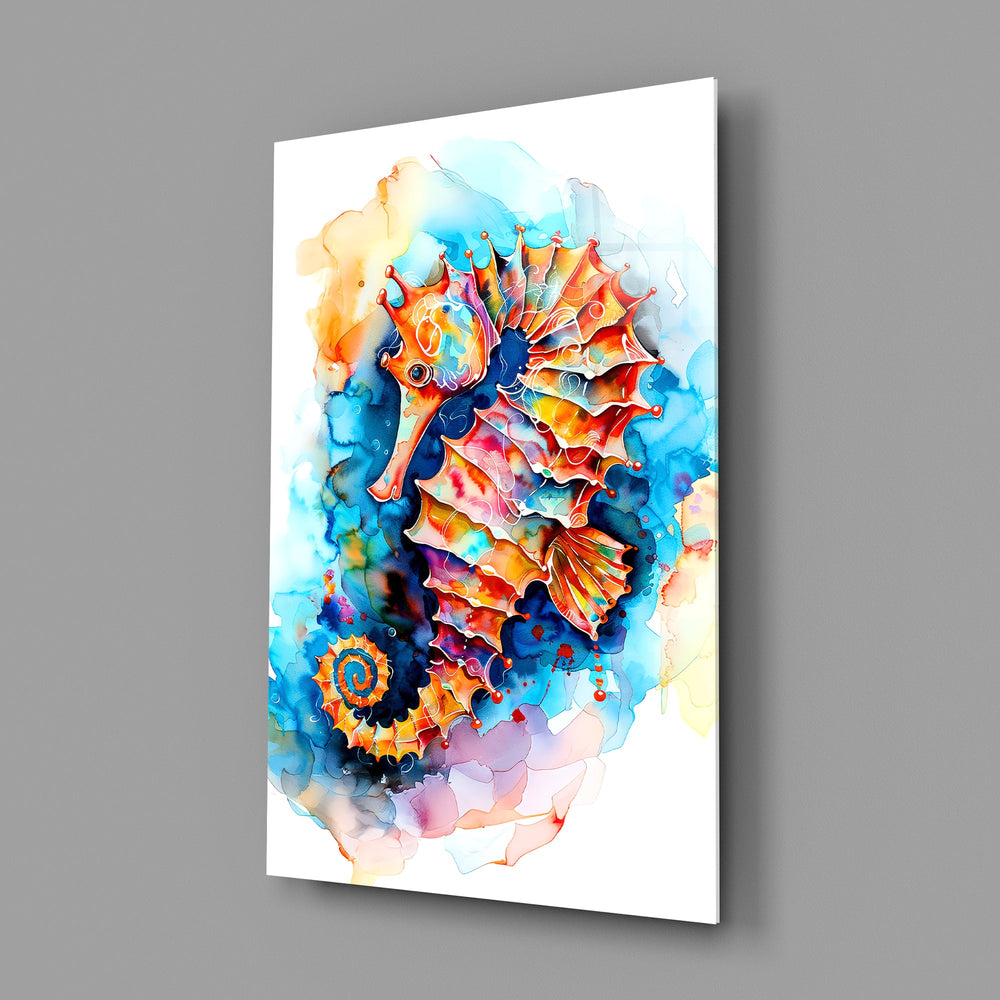 Fine art marine cinematic glass wall art in coastal-themed sitting room