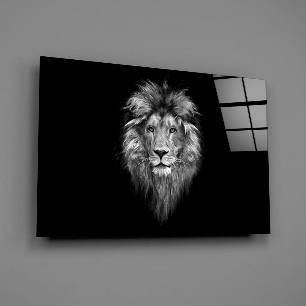 Noir wildlife cinematic glass wall art in masculine-luxe study