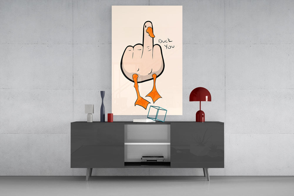 Pop-graphic humor cinematic glass wall art in masculine-luxe study