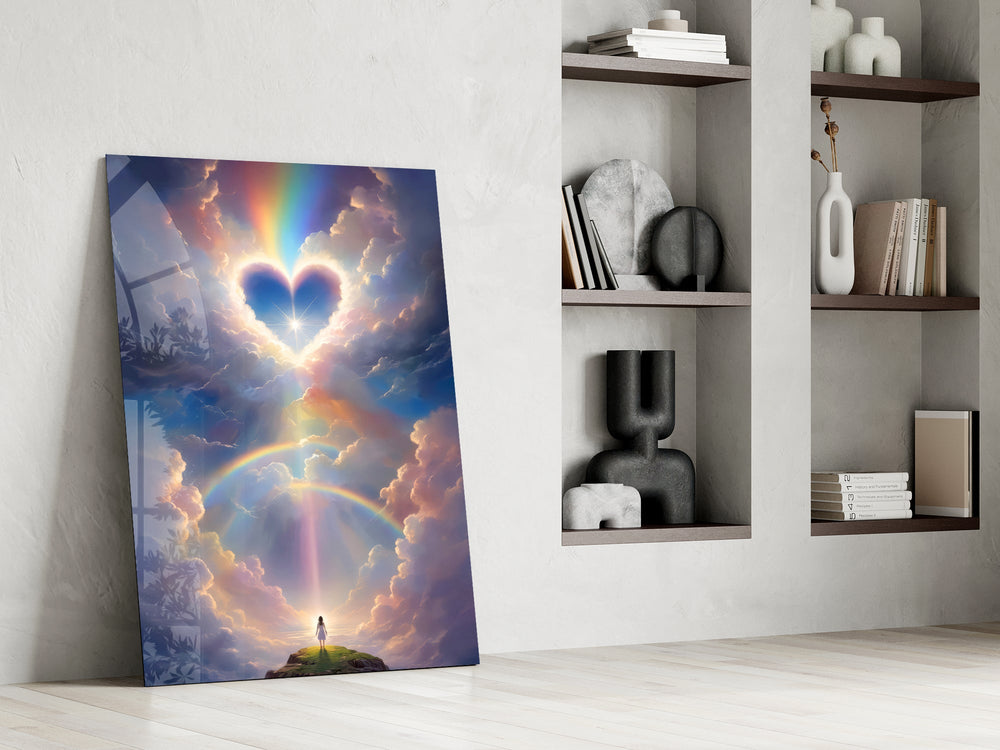 Spiritual fantasy cinematic glass wall art in private library reading nook
