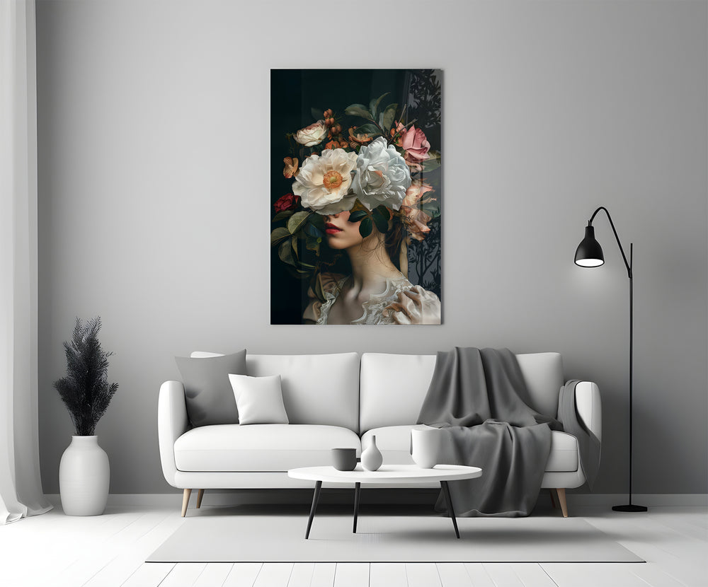 Vermeer chiaroscuro cinematic glass wall art in heritage stairwell